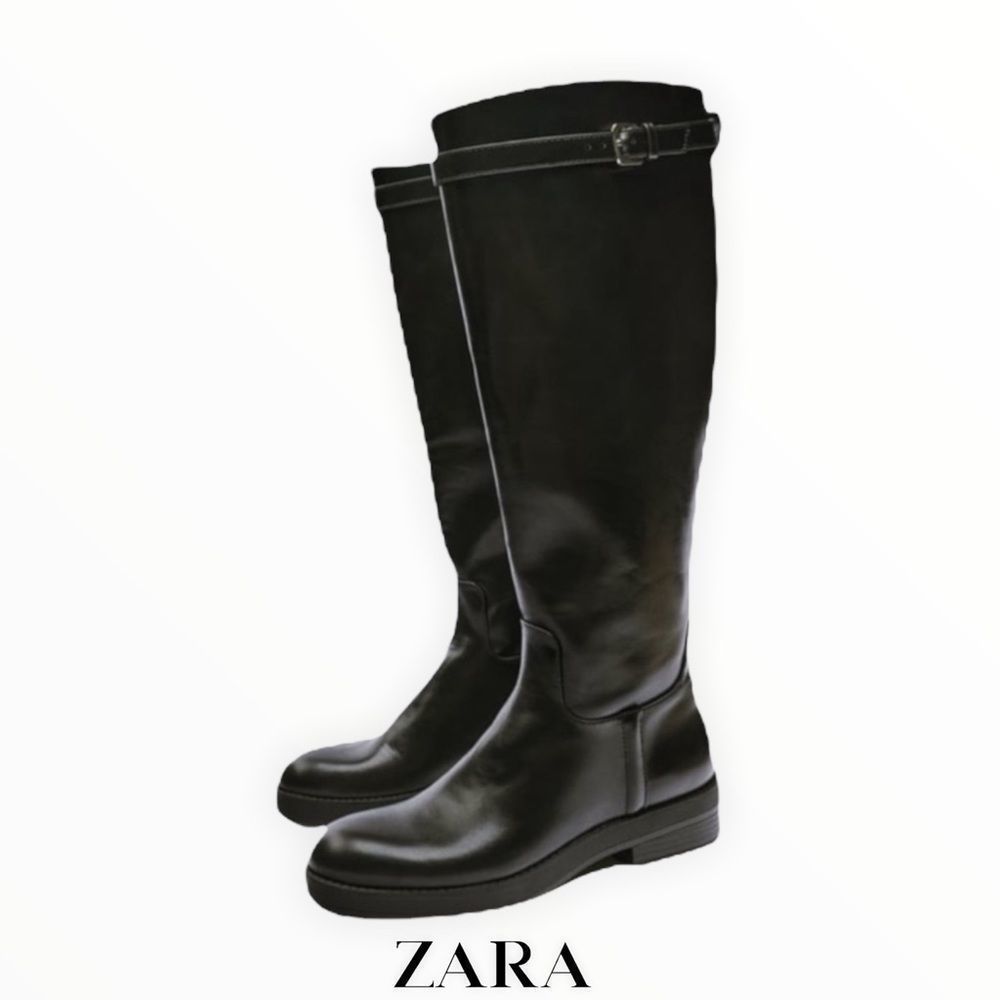 ZARA Women | Black | Flat Boots with Buckles